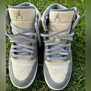 Jordan 1 mid men's size 10.5 grey, dark grey and white.